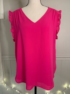 VERSONA Hot Pink V-Neck Ruffle Sleeve Camisole Blouse